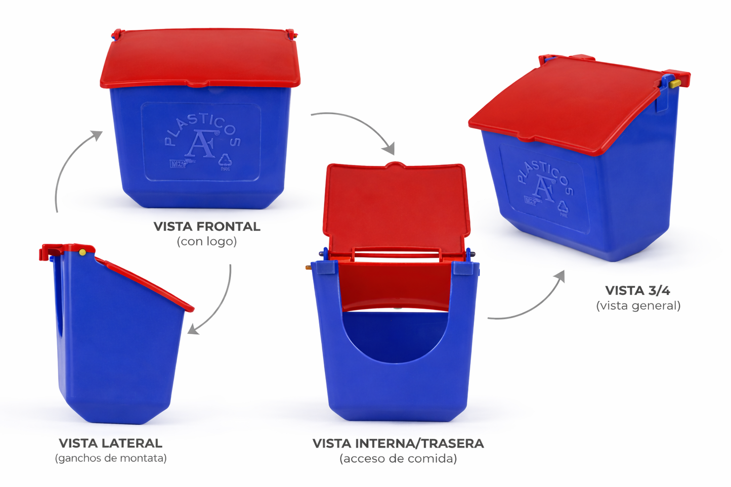 10 Comederos Cuadrados Azul Tapa Roja 300g Gallos