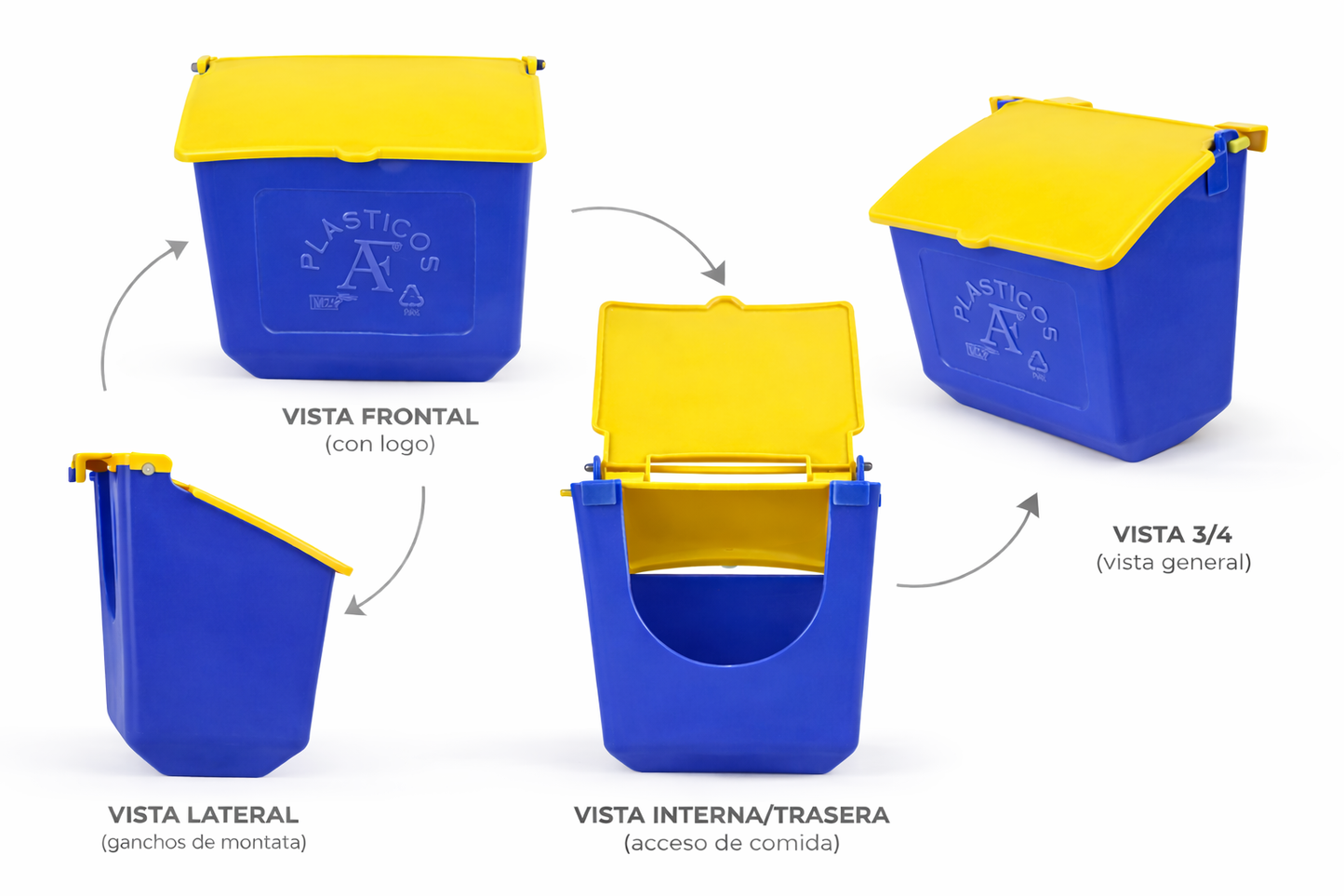 10 Comederos Cuadrados Azul Tapa Amarilla Gallos 300g