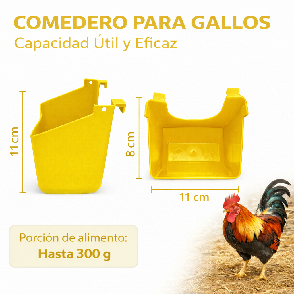 10 Comederos Cuadrados Amarillo Tapa Roja 300g Gallos