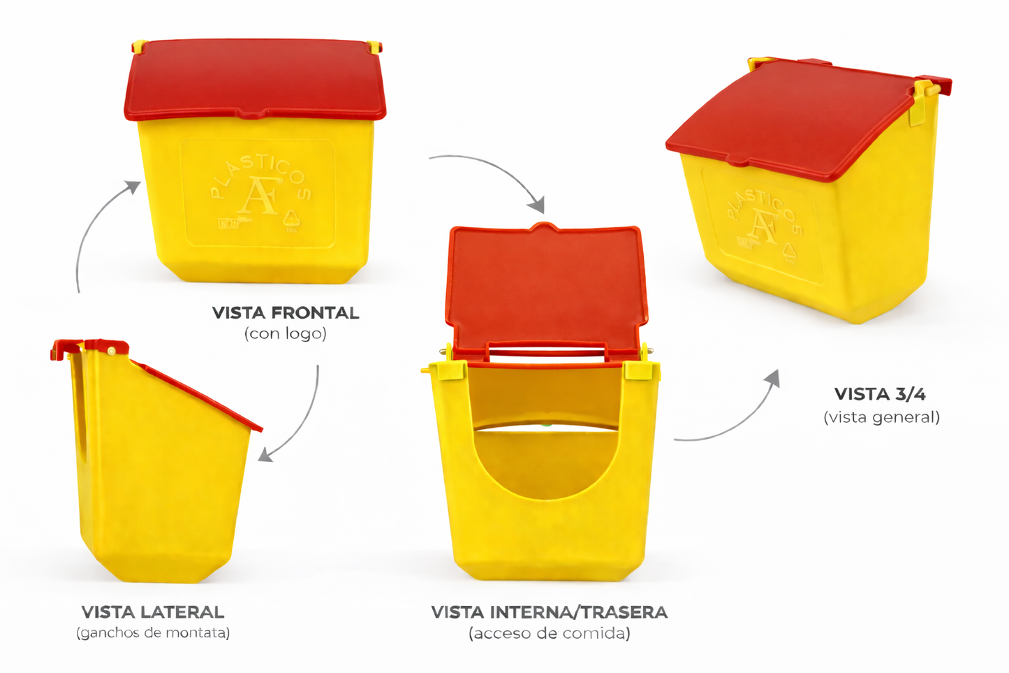 10 Comederos Cuadrados Amarillo Tapa Roja 300g Gallos