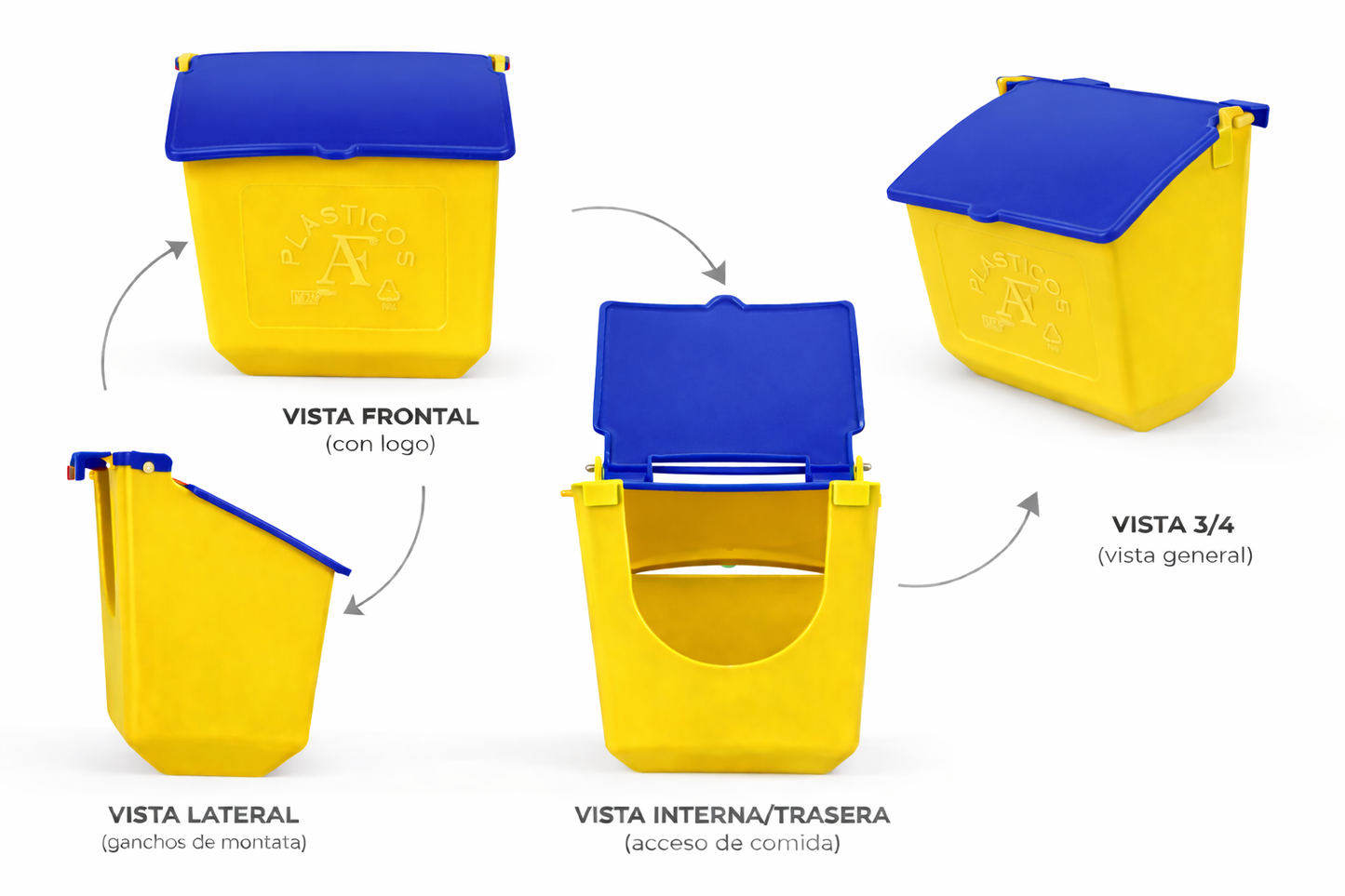10 Comederos Cuadrados Amarillo Tapa Azul 300g Gallos