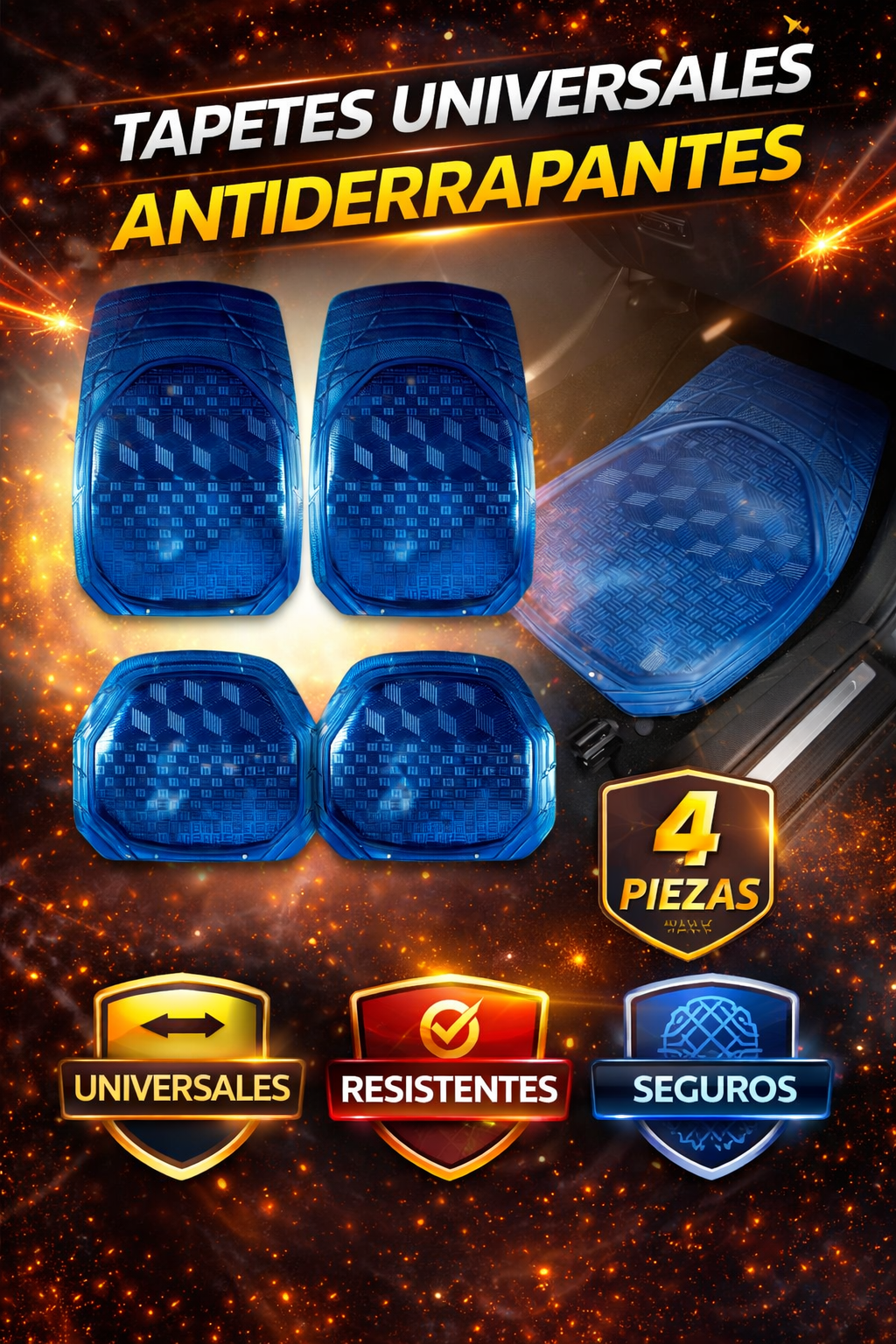 Tapete Uso Rudo De Charola Grecia Metalizado Azul 4 Pzs