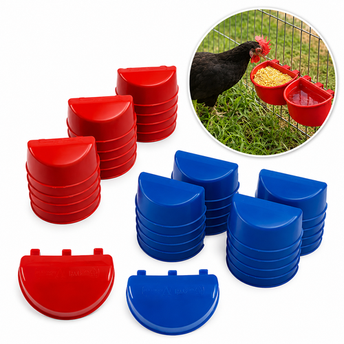 50 Bebederos Comederos Para Gallo Media Luna Rojo Y Azul