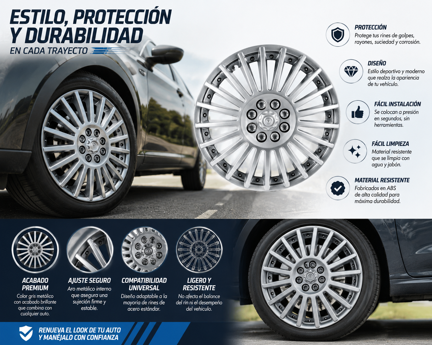 4 Tapones Polveras Llanta Rin 14 Gris Deportivo