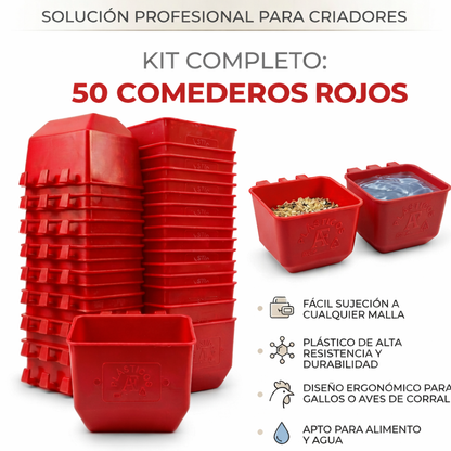 50 Bebederos Comederos Cuadrados Para Gallo Perico Loro Aves