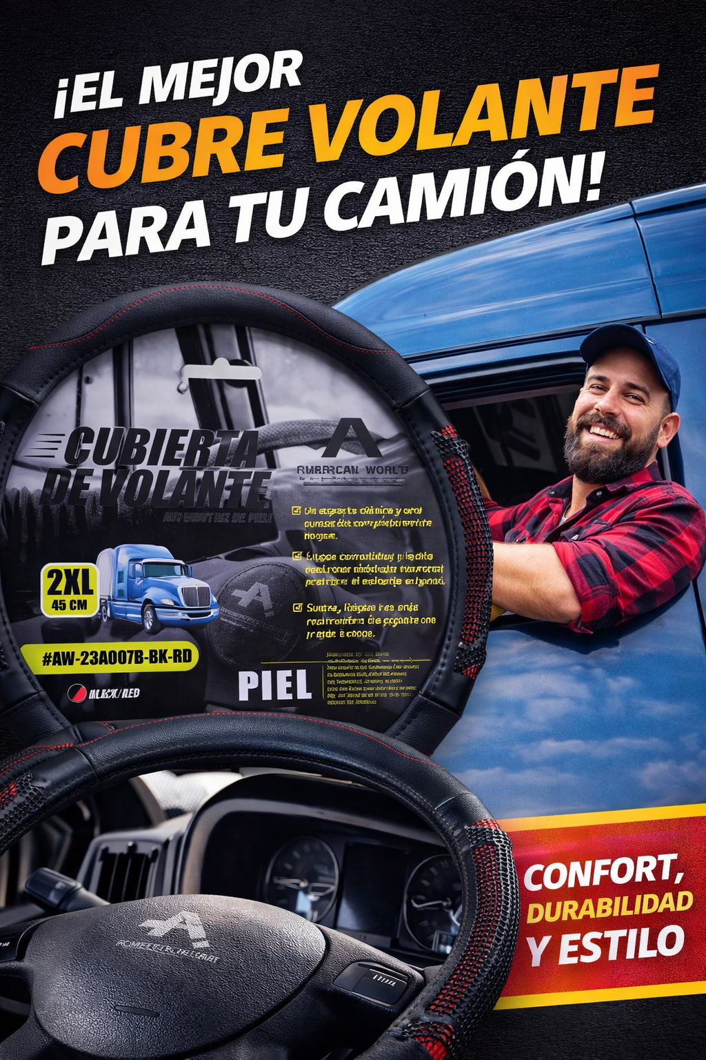 Funda Cubre Volante De Piel Para Camión Tractocamion 45 Cm