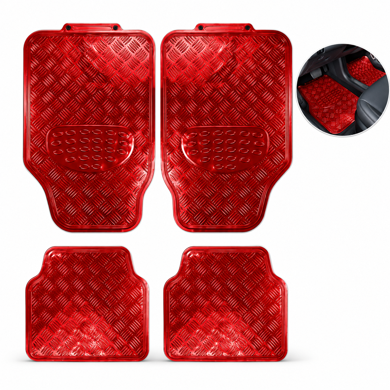 Tapete 4 Piezas Metalizado Color Rojo Deportivo Uso Rudo