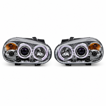 Faros Deportivos Golf IV Mk4 1998-2002 Led Par CROMO-AZUL