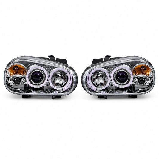 Faros Deportivos Golf IV Mk4 1998-2002 Led Par CROMO-AZUL