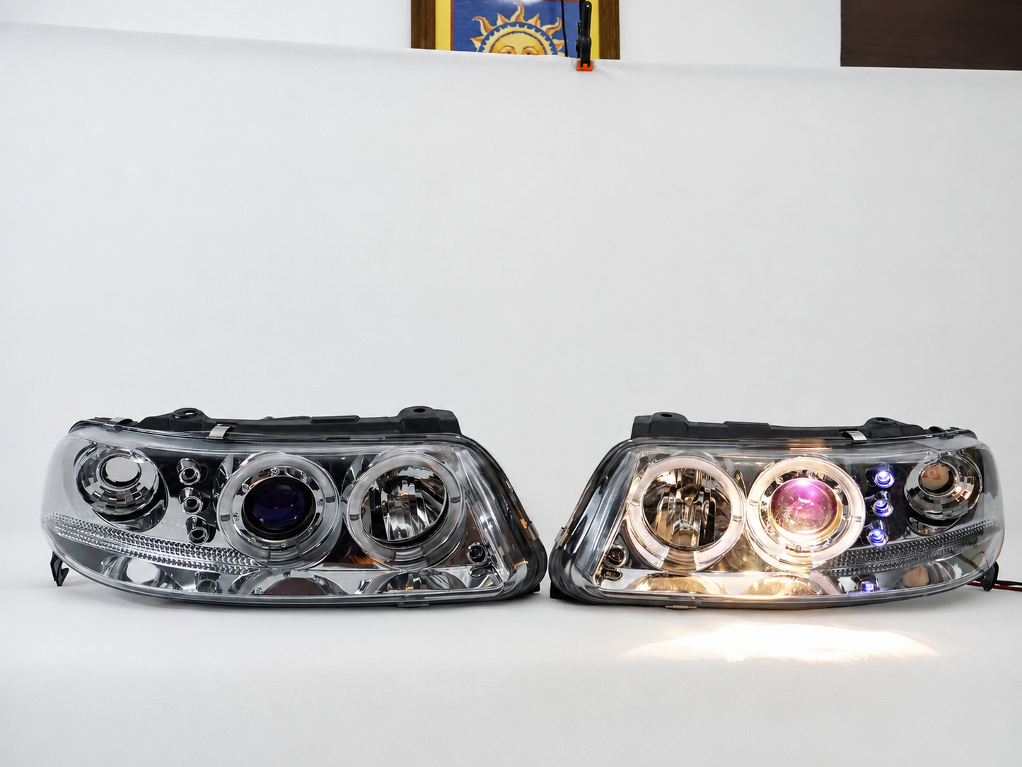 Faros Led Vw Pointer 2001 Ojo De Angel Halo Par Cromo-Azul