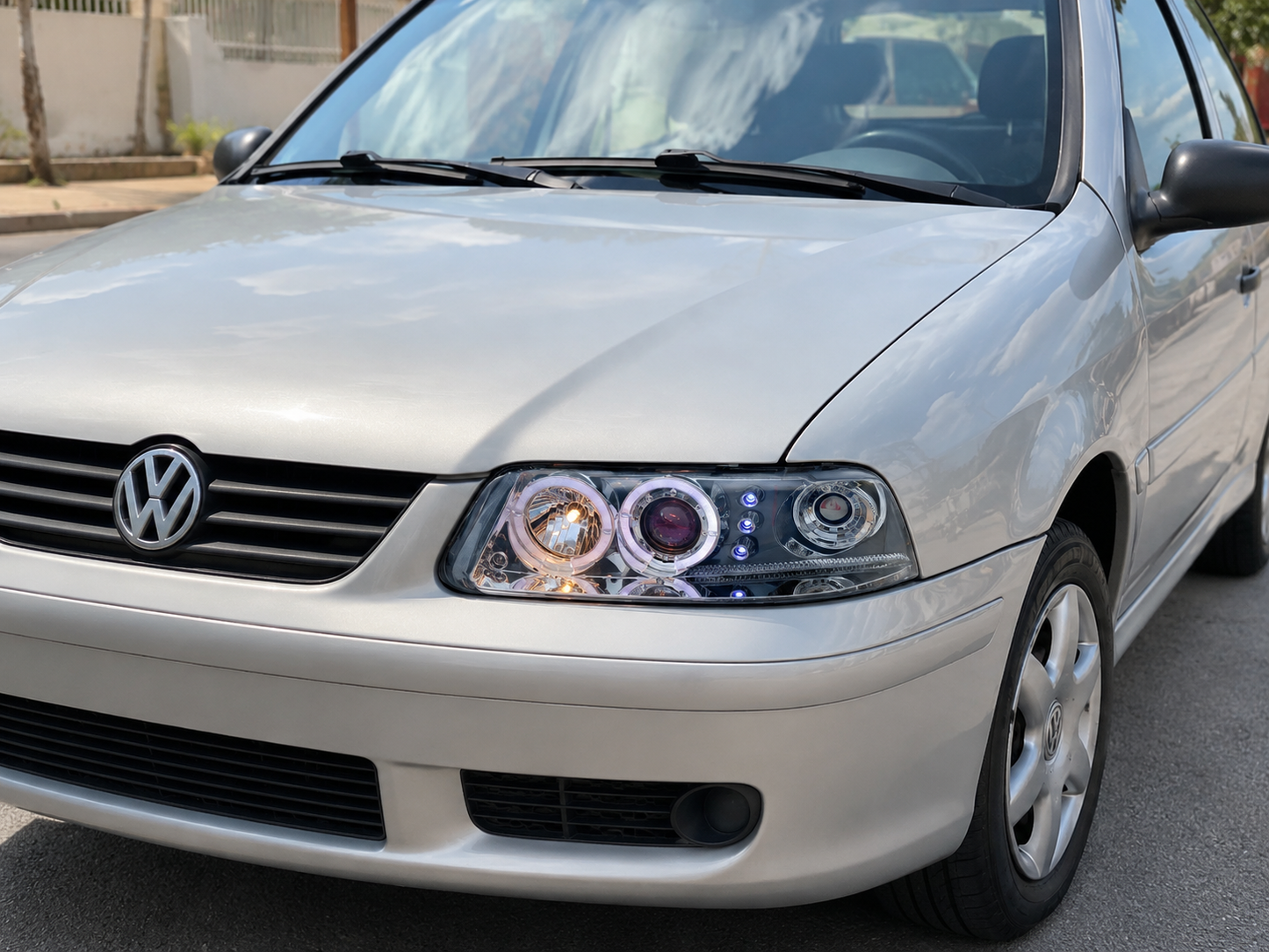 Faros Led Vw Pointer 2001 Ojo De Angel Halo Par Cromo-Azul