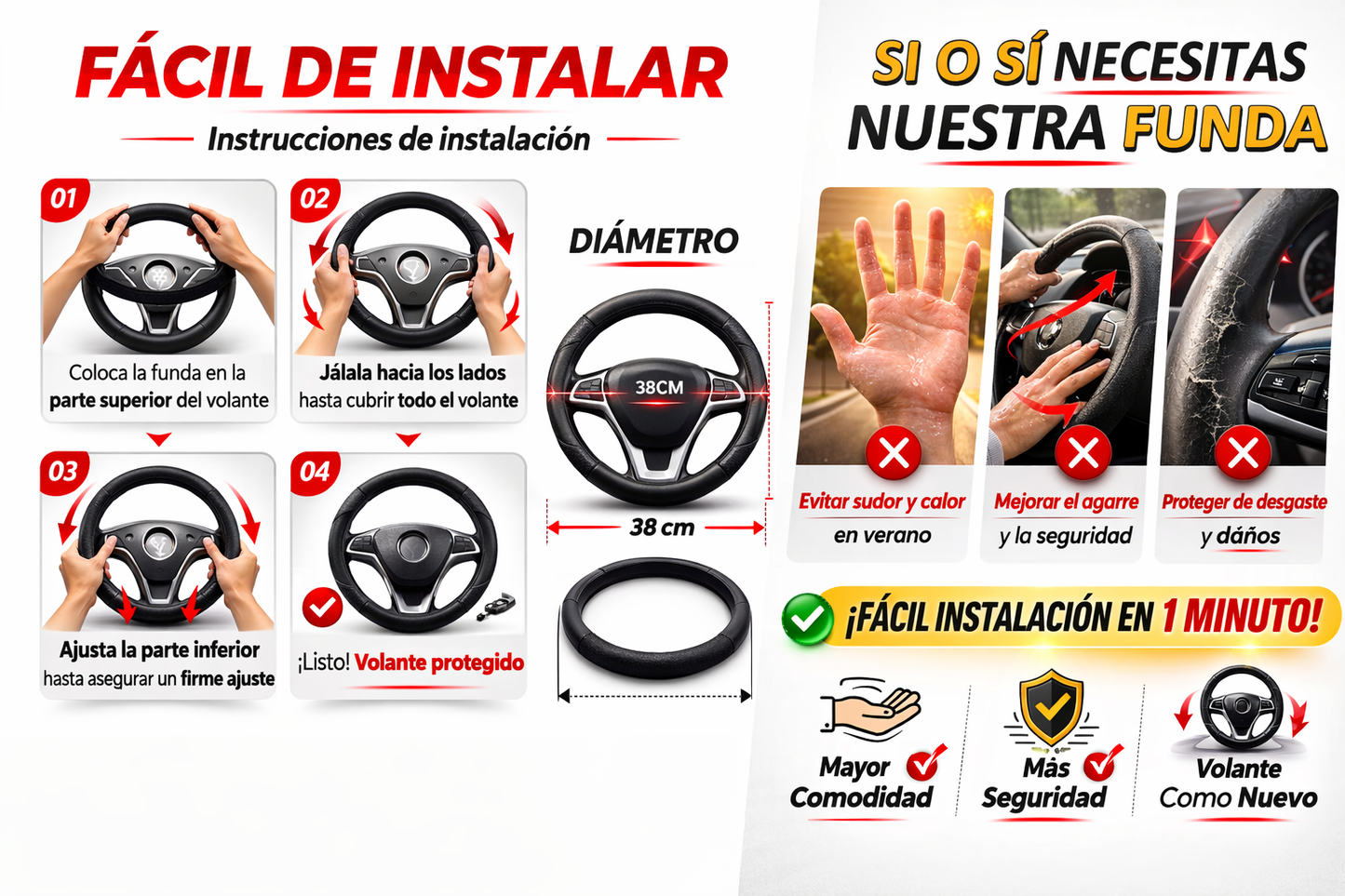 Funda Cubre Volante Deportivo Tipo D Auto Sparco