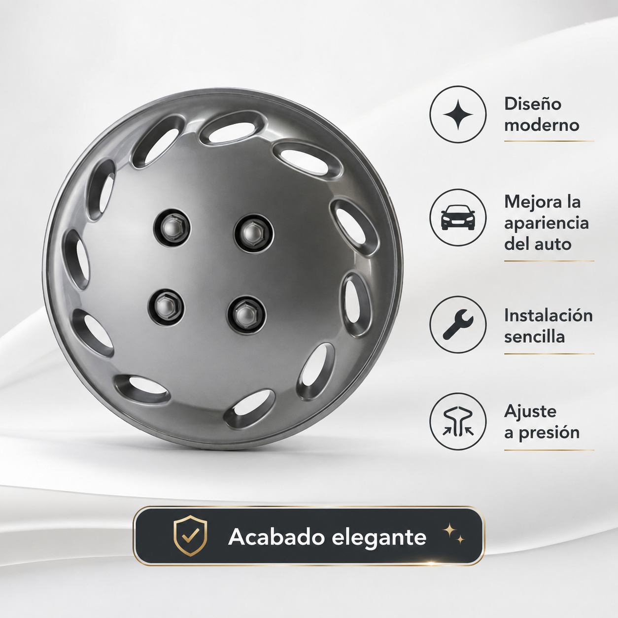4 Tapones Polveras Rin 15 Deportivos Universal Gris Auto