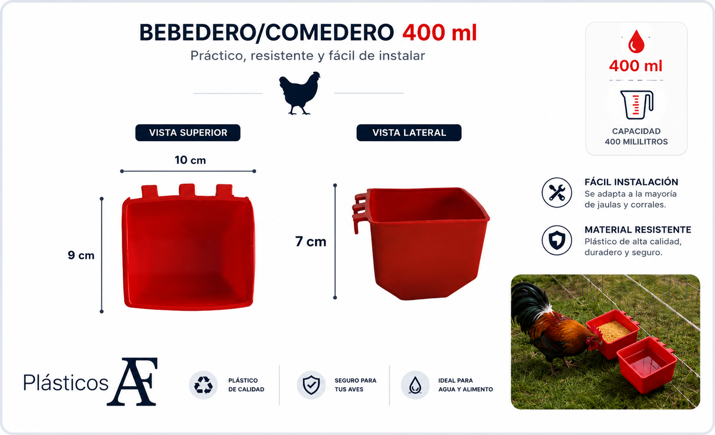 50 Bebederos Comederos Cuadrados Para Gallo Gallinas Aves