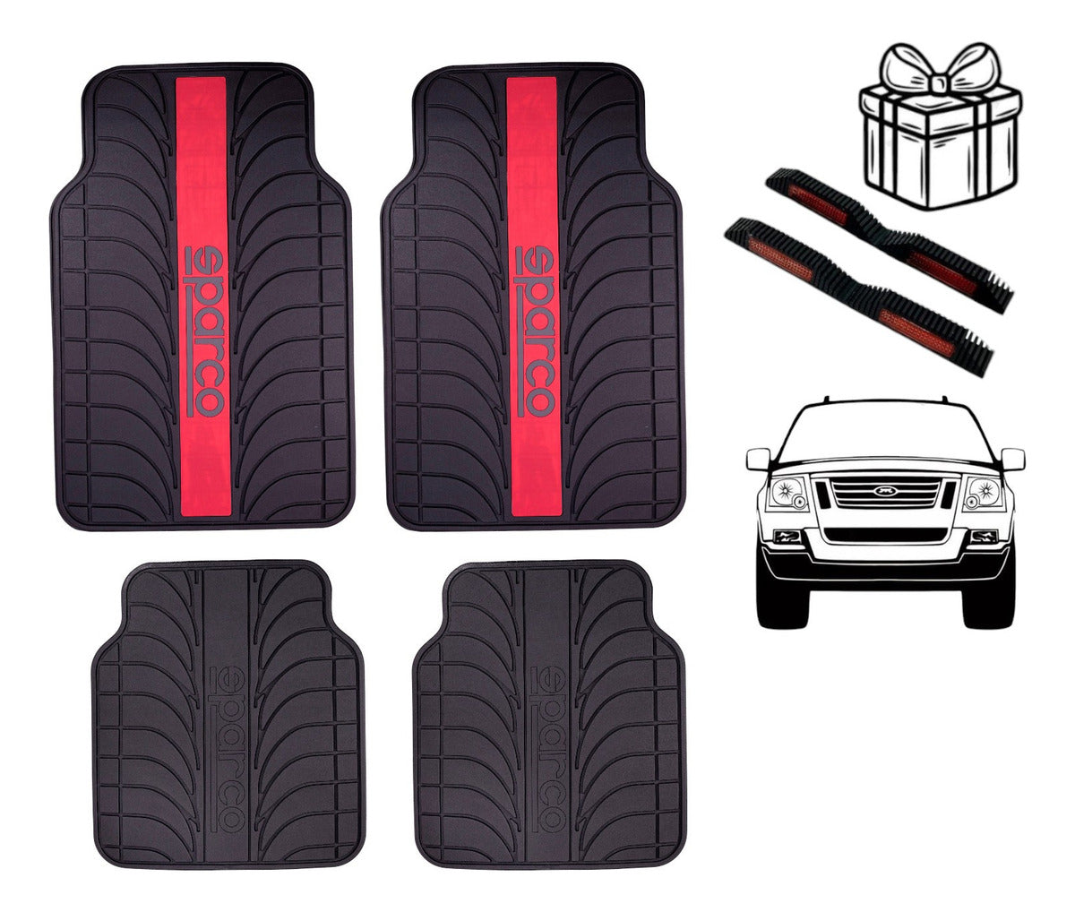 Tapete Alfombra Sparco 4 Piezas Negro/rojo