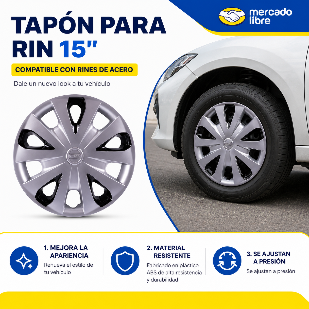 Tapones Polveras Llanta Rin 15 Nissan Tipo Versa Bitono