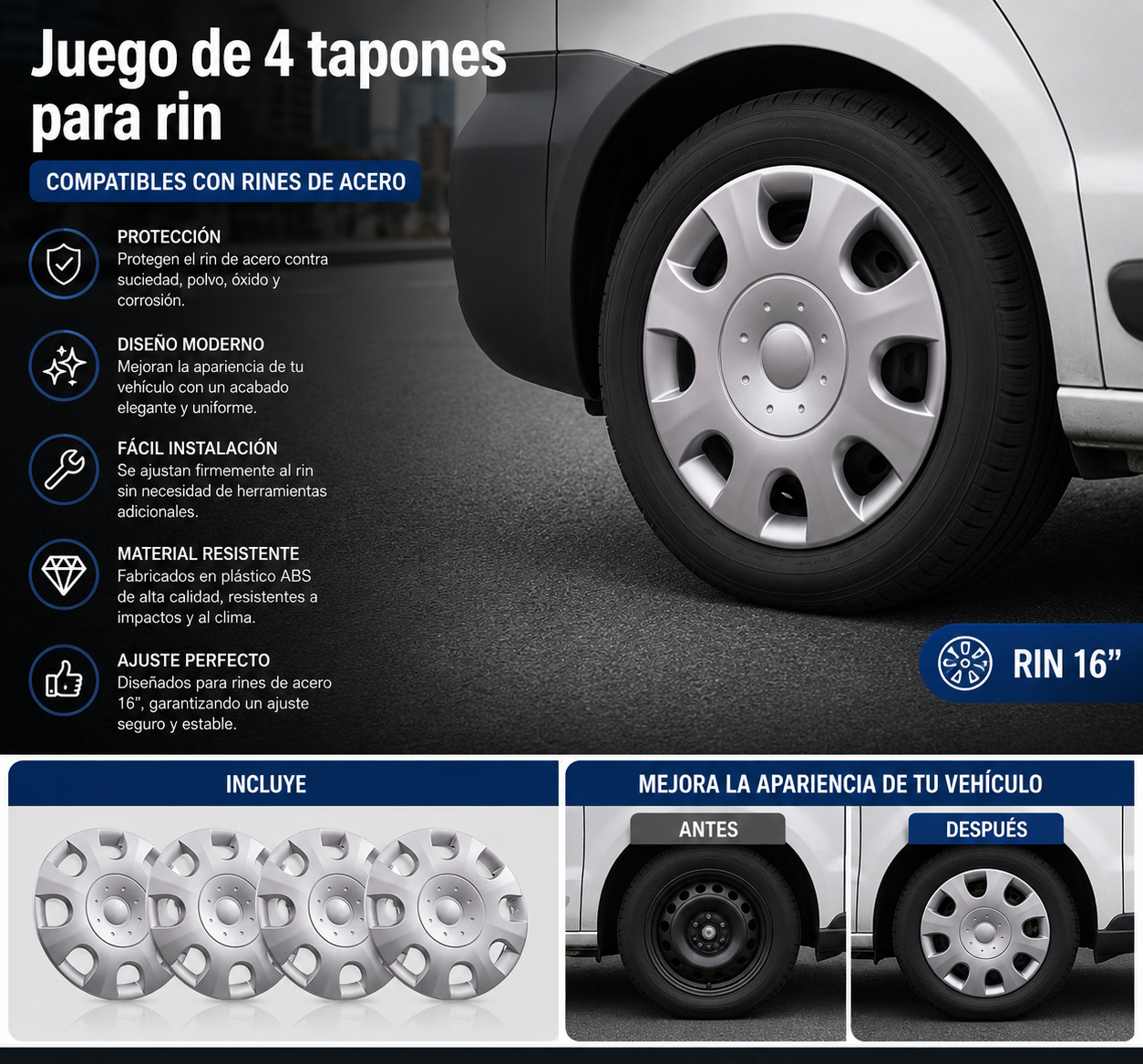 Tapones Para Rin 16 Universales Gris Auto Camioneta