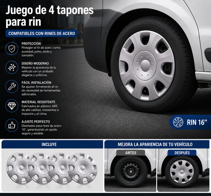 Tapones Para Rin 16 Universales Gris Auto Camioneta