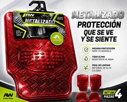 Tapete 4 Piezas Metalizado Color Rojo Deportivo Uso Rudo