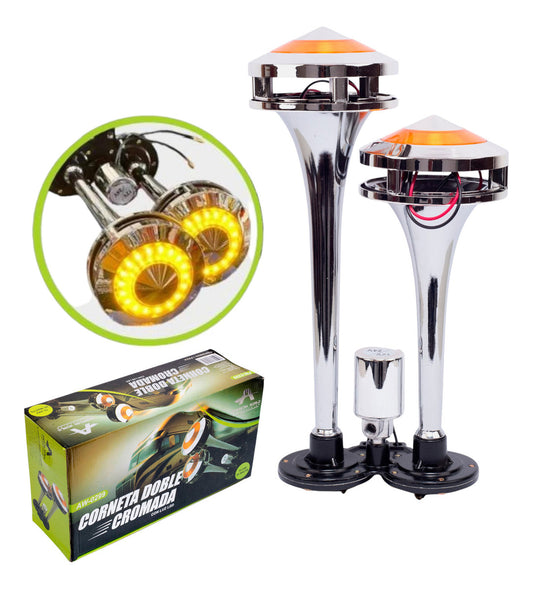 Corneta Doble Con Luz Led Camión 12/24v Cromadas