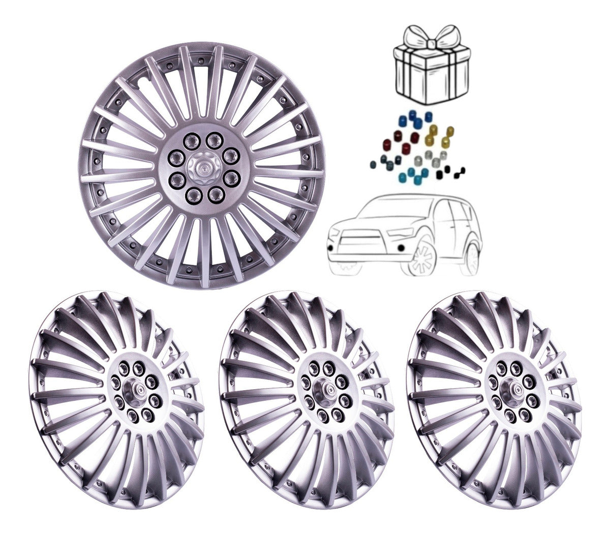 4 Tapones Polveras Llanta Rin 15 Gris Deportivo + Regalo