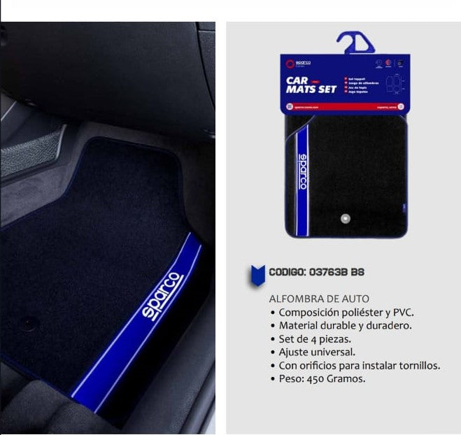 Tapete Auto 4 Alfombras Sparco Universales Negro Y Azul