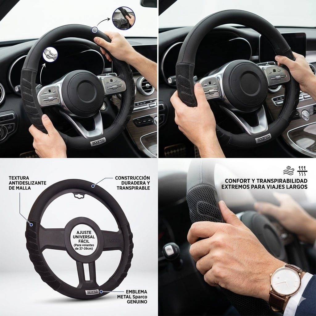 Cubre Volante Auto Sparco Placa Negro Deportivo Elegante