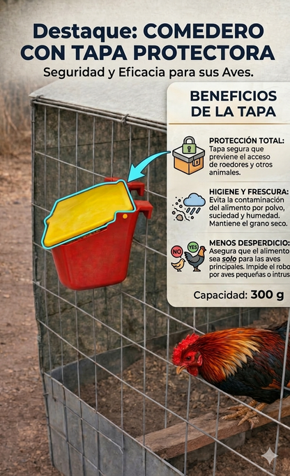 50 Comederos Cuadrados Rojo Con Tapa Azul 300g Gallos