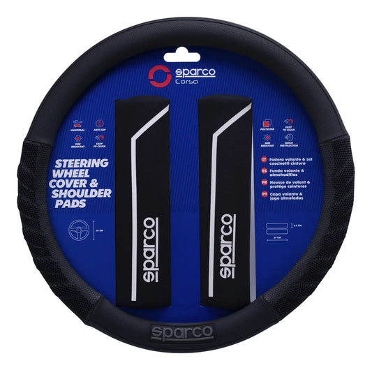 Funda Cubre Volante Sparco + Almohadillas Cinturón Auto Univ