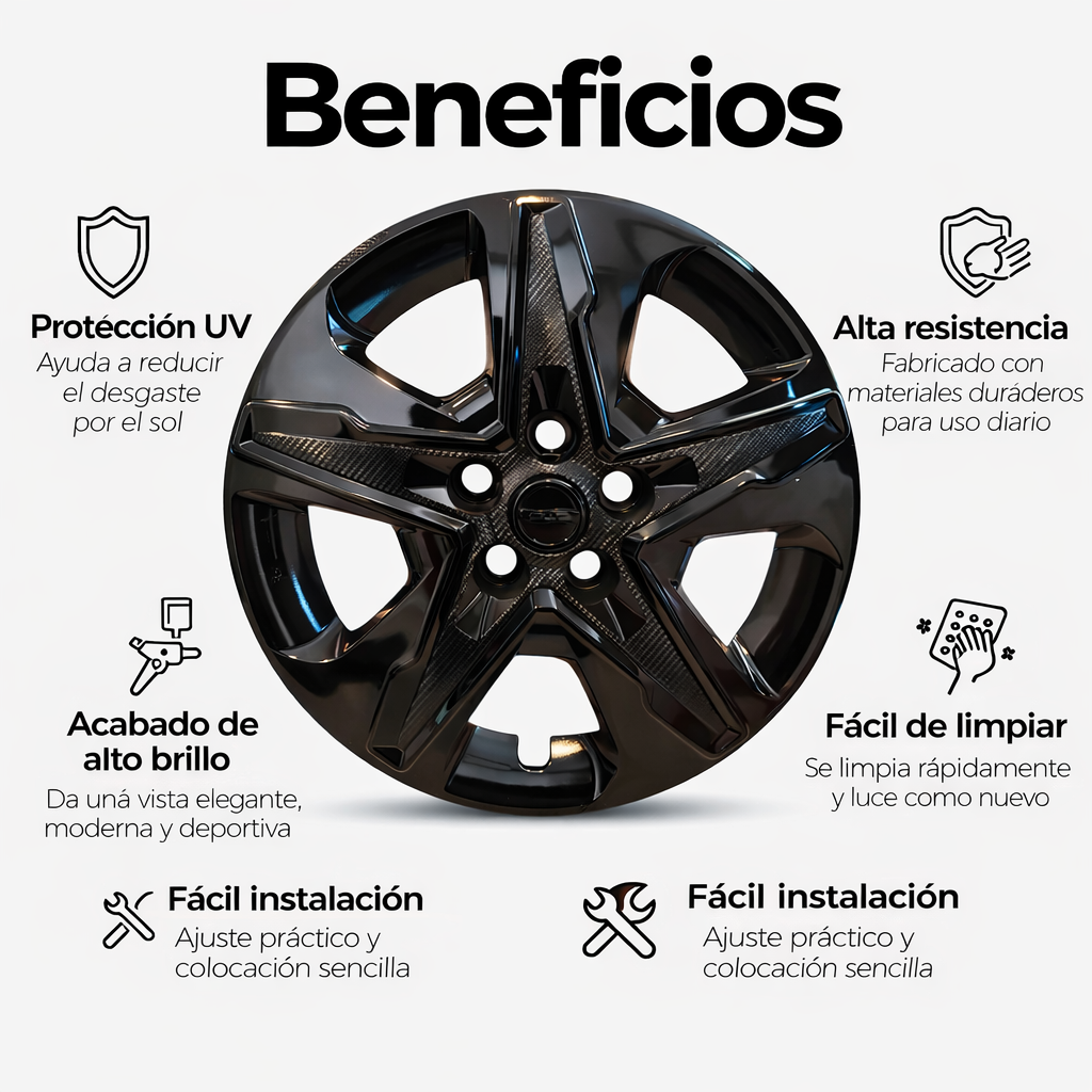 4 Tapones Polvera Deportivo Rin 15 Negro Chevrolet