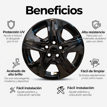 4 Tapones Polvera Deportivo Rin 15 Negro Chevrolet