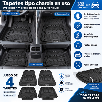 Tapete Caiman 4pz Negro Uso Rudo Tipo Charola Universal