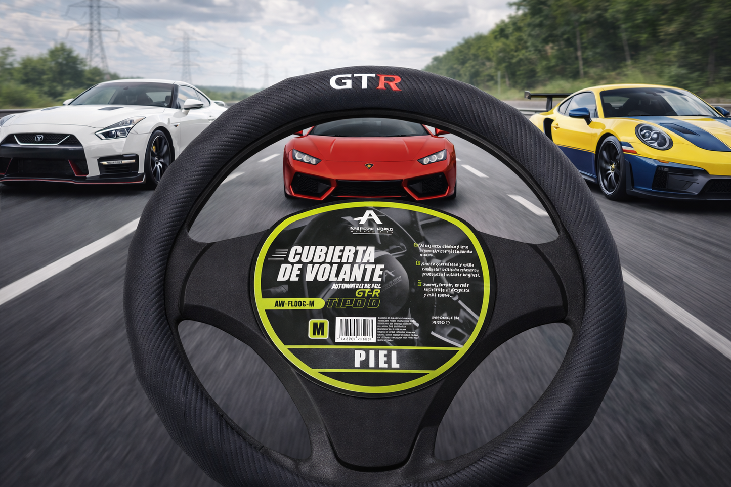 Funda de Volante Piel Tipo D Negro Deportivo GTR