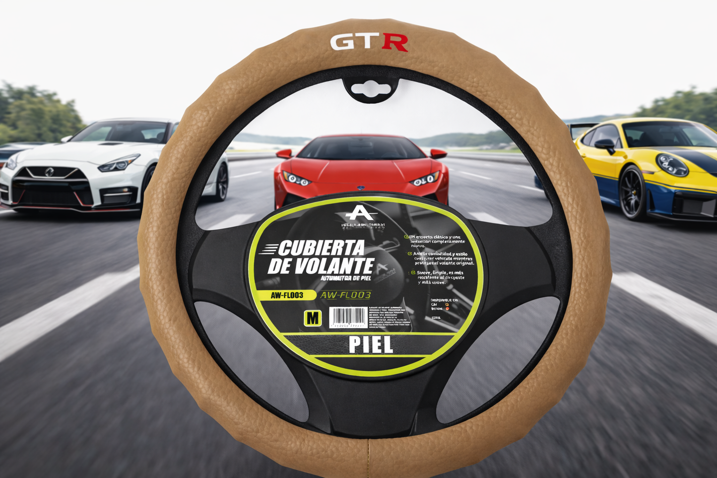 Funda de Volante Piel GTR beige Deportivo Universal