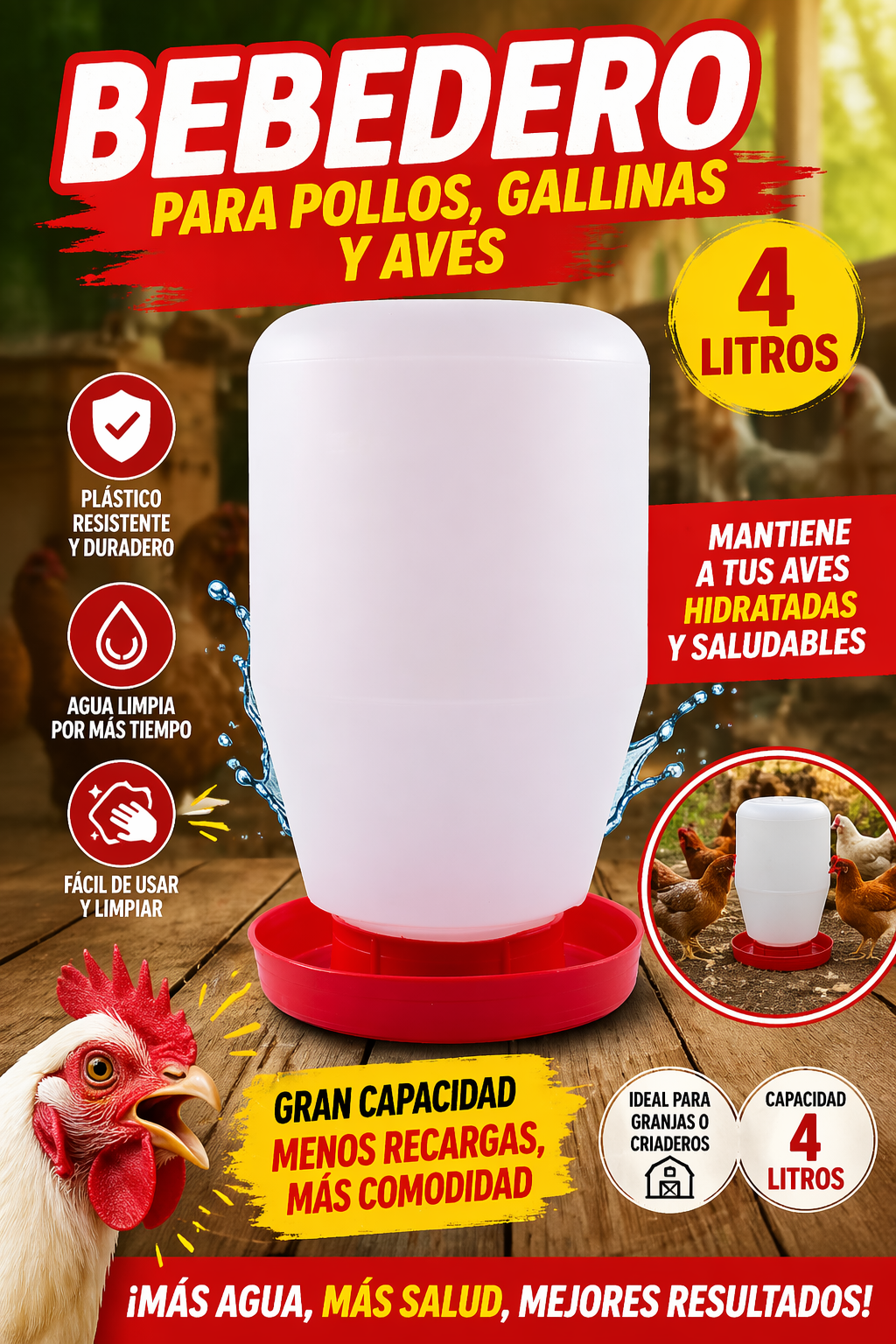 25 Bebedero Pollos Gallinas Ave Pajaros 4 Litros