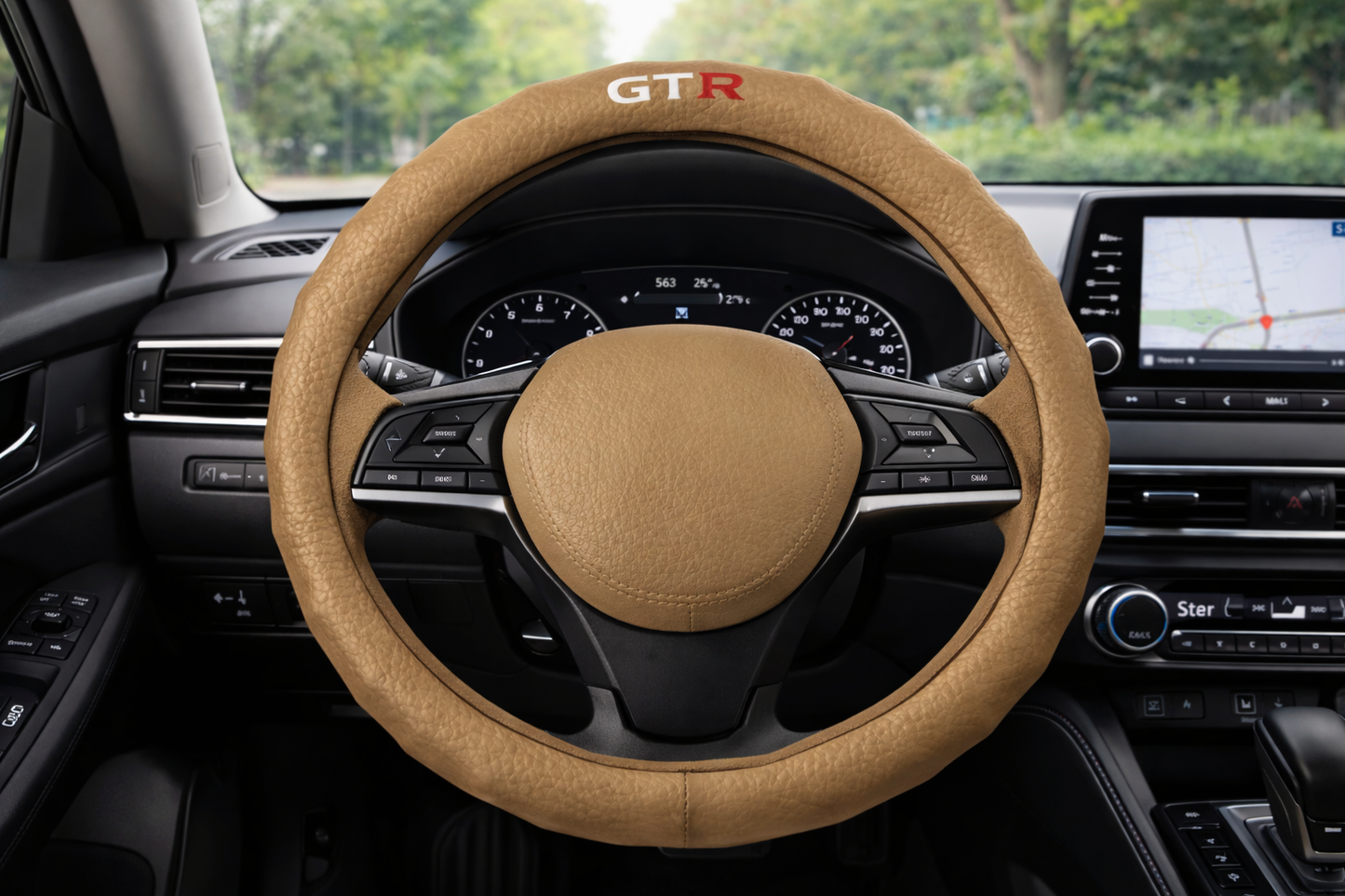 Funda de Volante Piel GTR beige Deportivo Universal