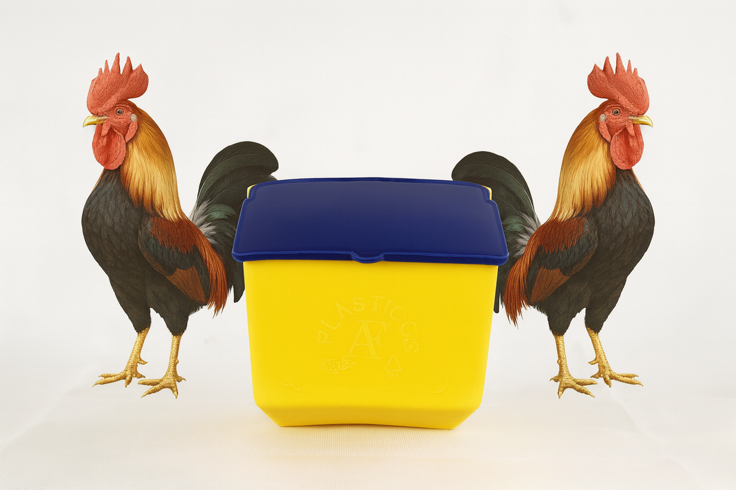 20 Comederos Cuadrados Amarillo Tapa Azul 300g Gallos