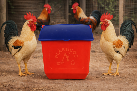 20 Comederos Cuadrados Rojo Con Tapa Azul 300g Gallos