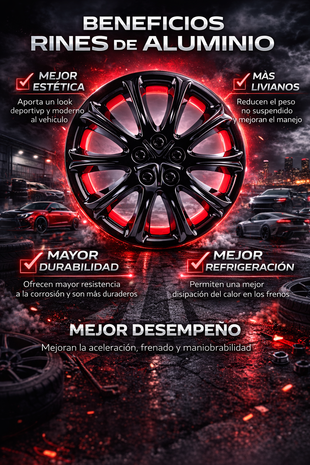 Juego 4 Tapones Rin 14 Deportivos Universales Negro Owc Rojo