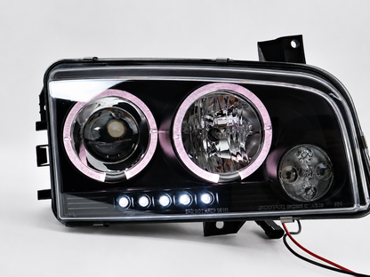 Faros Dodge Charger 2005 Ojo De Ángel Led Fondo Negro Par