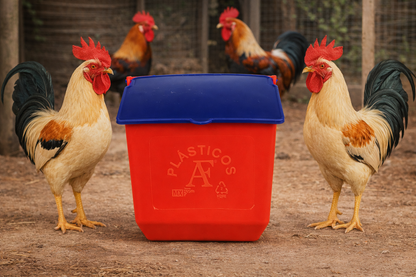 50 Comederos Cuadrados Rojo Con Tapa Azul 300g Gallos