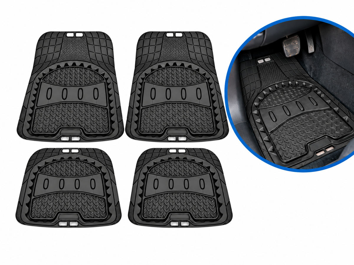 Tapete Caiman 4pz Negro Uso Rudo Tipo Charola Universal