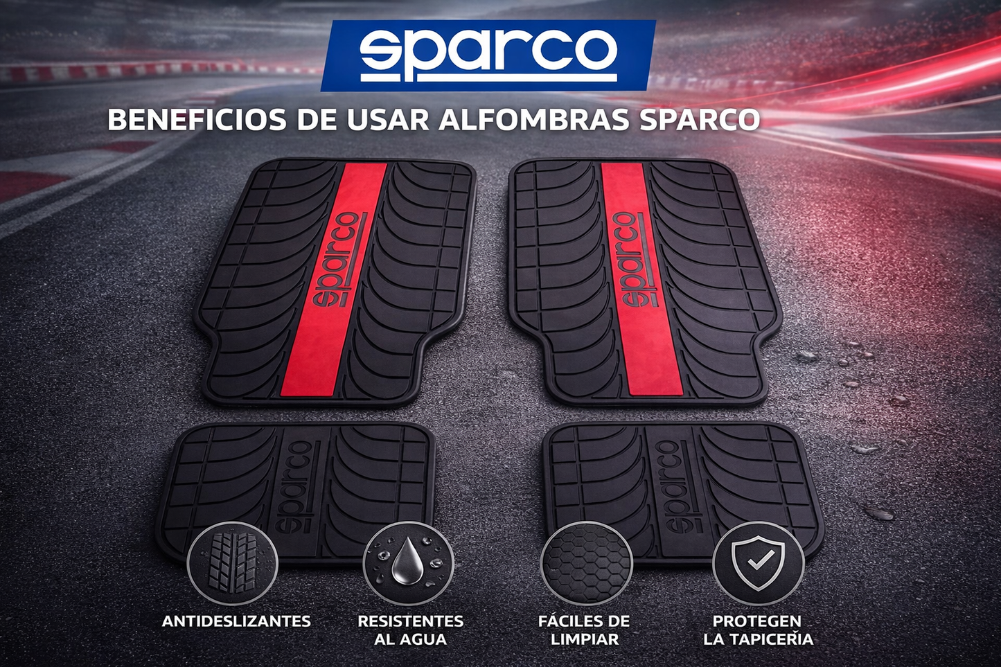 Tapete Alfombra Sparco 4 Piezas Negro/rojo