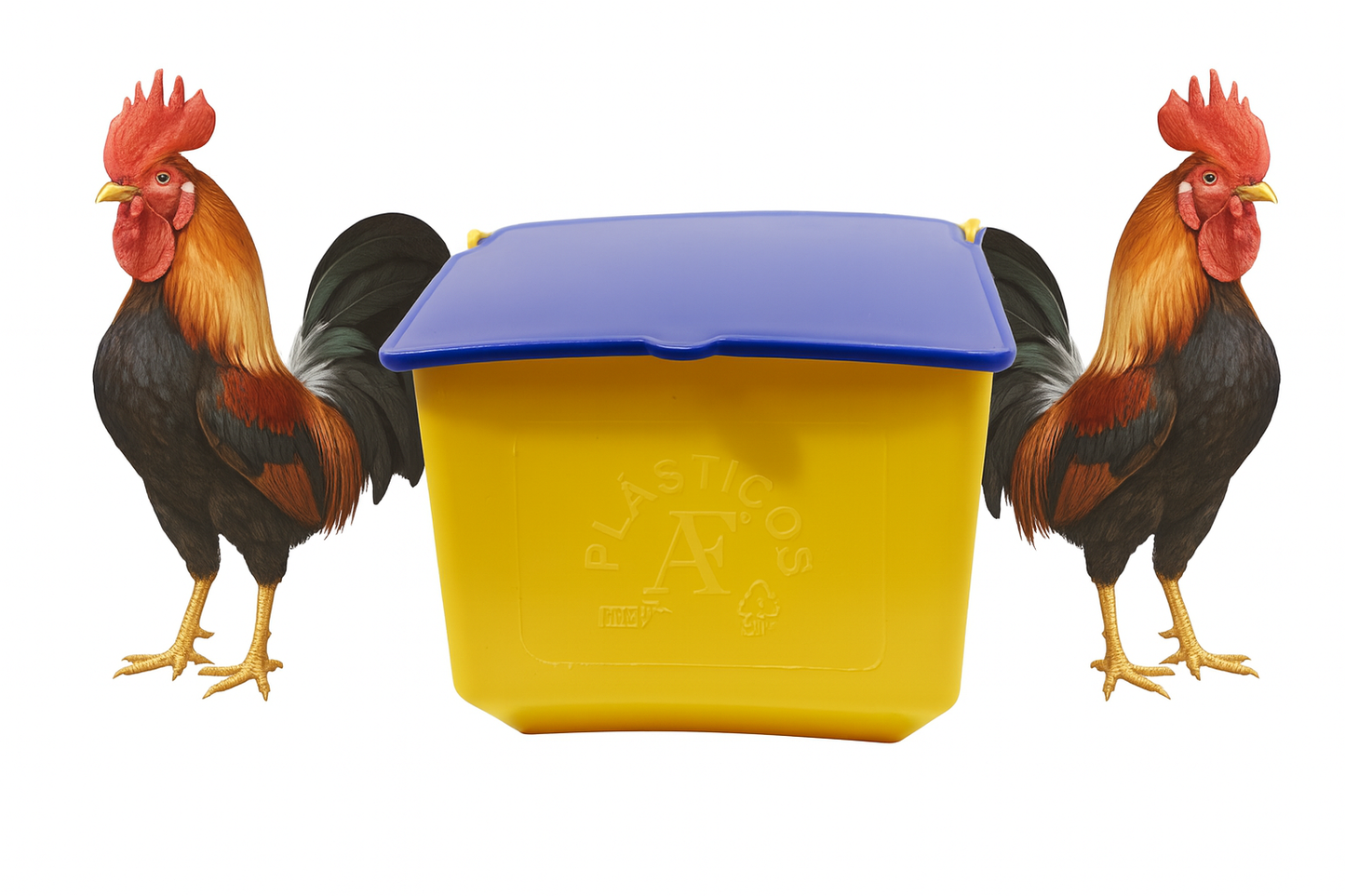 50 Comederos Cuadrados Amarillo Tapa Azul 300g Gallos