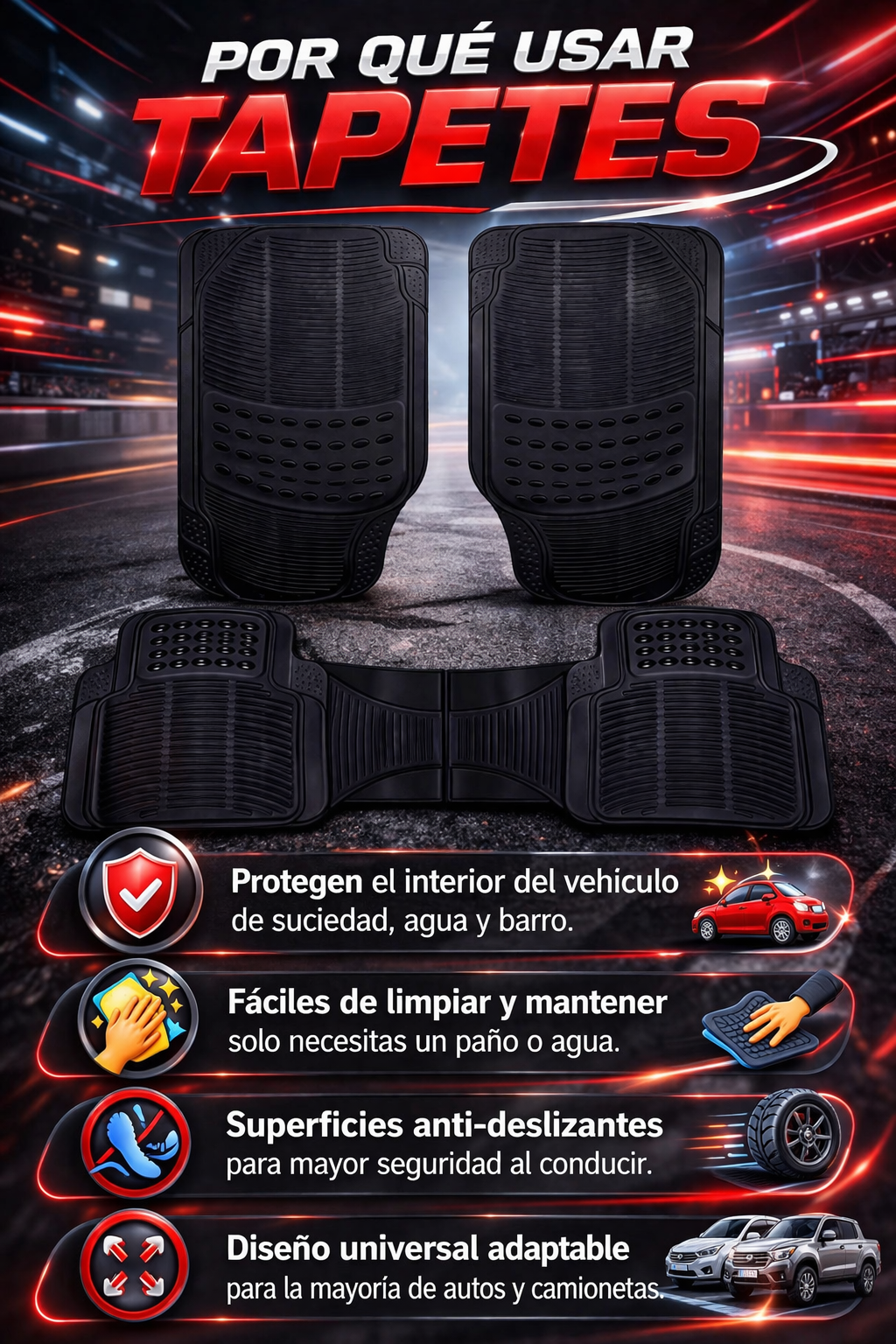Tapete Proteck Auto Camioneta Hule- Plástico Universal 3pz