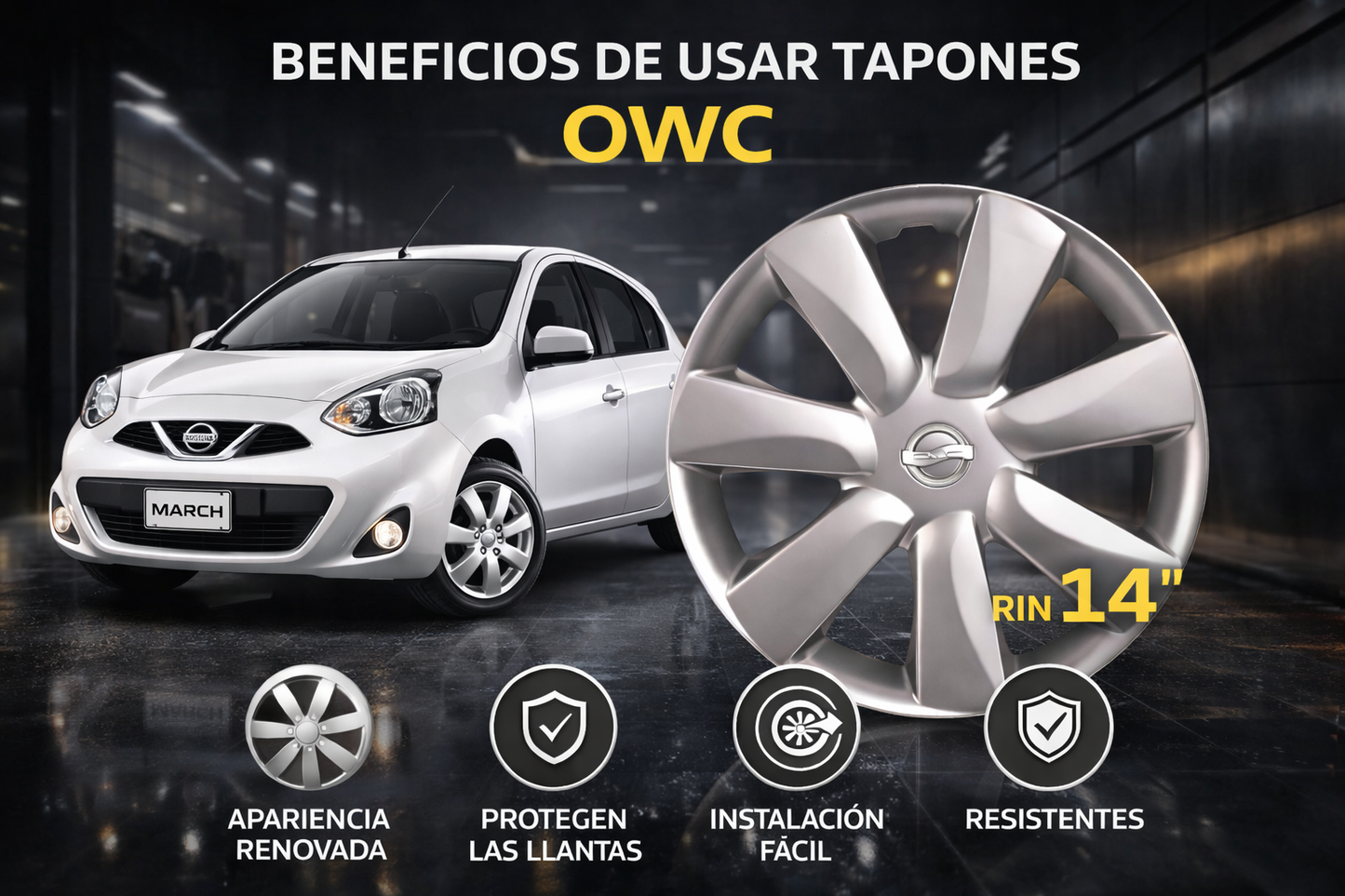 4 Tapones Optimus Polveras Llanta Tapón Auto Rin 14 Nissan