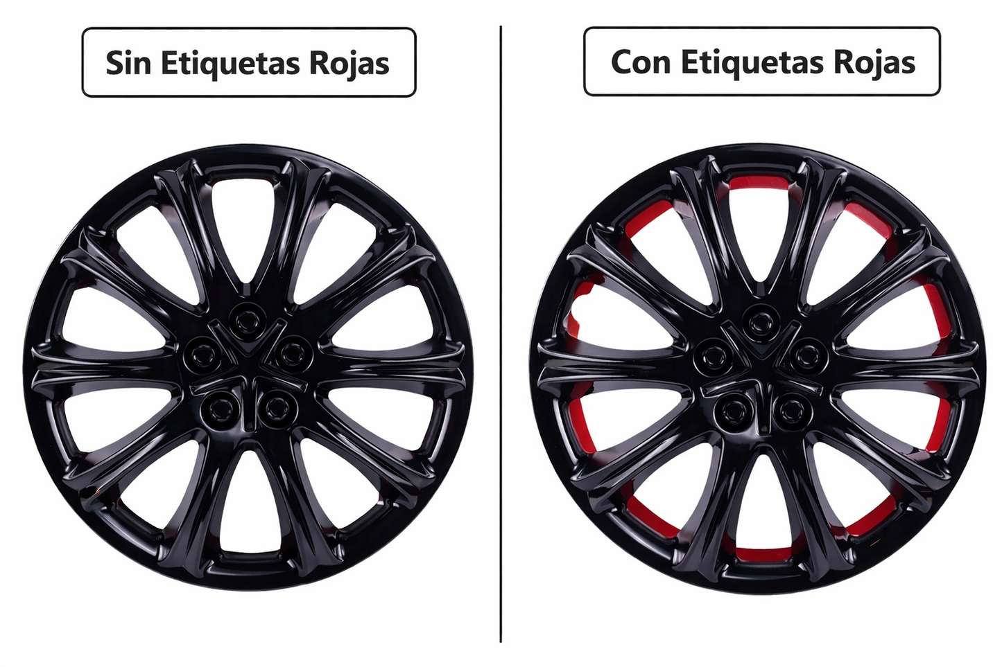 Tapones Polveras Rin 13 Negro Brillante Con Rojo Naranja Owc