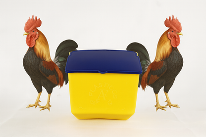 10 Comederos Cuadrados Amarillo Tapa Azul 300g Gallos