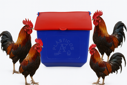 10 Comederos Cuadrados Azul Tapa Roja 300g Gallos