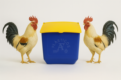 50 Comederos Cuadrados Azul Tapa Amarilla Gallos 300g